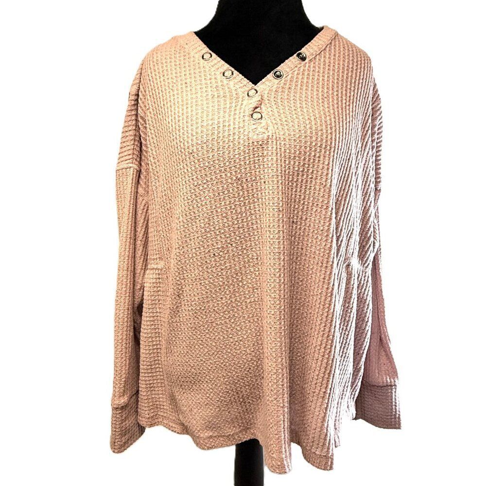 Sweatshirt Project: Pink Waffle Knit Top- Women’s XL – Casual Pullover